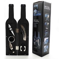 Set de cinq pièces direct du fabricant Grande bouteille de vin noir avec ouvre-bouteille de vin rouge en plastique Set de trois pièces Boîte-cadeau de vin