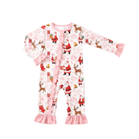 Combinaison à fermeture éclair pour bébé fille Puresun, en fibre de bambou, à volants, rose, imprimé Père Noël, vêtements de nuit pour tout-petits, pyjama à fermeture éclair