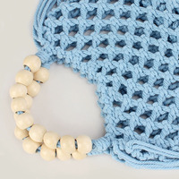 Sac fourre-tout chic coréen en coton crocheté, couleur bonbon, avec poignée en perles de bois et pompon, idéal pour la plage et les voyages, couleurs personnalisables
