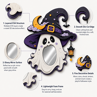 Décoration d'Halloween pour Porte et Fenêtre : Miroir Suspendu en EVA, Chapeau de Sorcière Fantôme Adorable, Lune, Étoile et Chauve-souris