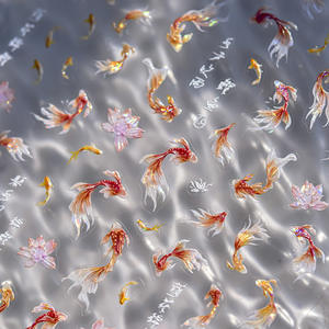 TSZS 5D Soft Relief Goldfish Nail Art Stickers <span class=keywords><strong>Flor</strong></span> <span class=keywords><strong>de</strong></span> <span class=keywords><strong>loto</strong></span> brillante Koi Lotus Estilo chino Manicura Calcomanías Accesorios - Product Image 1