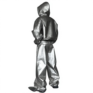 Unisex Silver Metallic Tracksuit Set Full <b>Zip</b> <b>Hooded</b> Loose Fit Streetwear Pants With Side Pockets Autumn Wear - Product Image 3