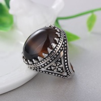 Bague pour homme de haute qualité, faite à la main, en argent sterling 925 massif, plaquée rhodium, sertie d'une pierre d'agate, sans nickel ni plomb, style vintage