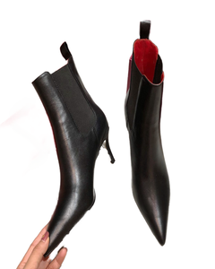 Botas de Cuero para Mujer con Punta en Pico y Cierre de Cremallera, Botas de Tacón Bajo de Diseño, Botas de Cuero Genuino de Lujo, Botines para Mujer - Product Image 3