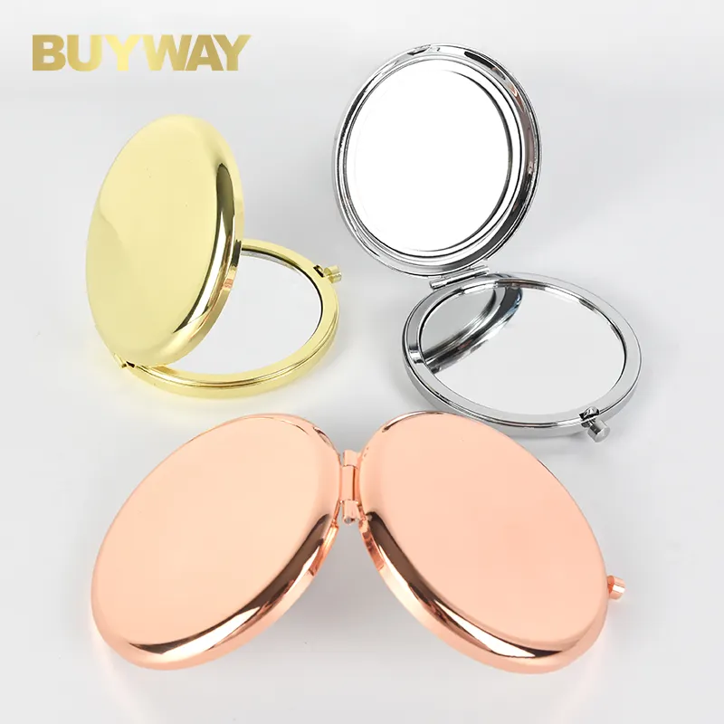 Espejo de bolsillo de Metal de doble cara, Mini espejo de maquillaje chapado en oro con logotipo personalizado