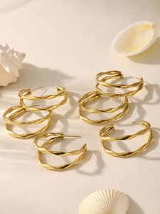 Pendientes de Aro Dobles Trenzados Lisos, Diseño Bicolor, Minimalistas, de Acero Inoxidable, Circulares, Antideslustre, Joyería de Moda para Oreja - Product Image 4