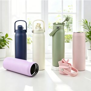 Custom Logo Insulated Bottle 32oz Stainless Steel Vacuum Flask with 2-in-1 Dustproof Straw and Spout Lid - Product Image 1