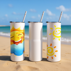 Vaso térmico de acero inoxidable Db Diy de 20 oz, delgado, blanco, de doble pared, con pajitas para sublimación, caja de 25 piezas - Product Image 2