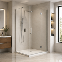 Cabine de douche d'angle profilée argentée avec panneau latéral en verre à charnières, taille personnalisée, pour projets de salle de bain, vente en gros