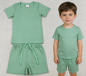 Conjunto de Ropa de Verano para Bebé Niño, 2 Piezas, Camiseta y Pantalones Cortos de Algodón de Color Sólido, Estilo Casual, RTS Boutique - Product Image 1