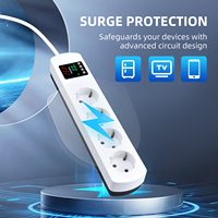 Multiprise avec compteur d'énergie à affichage numérique, rallonge EU Schuko 4 voies avec ports de charge USB C et USB A et minuterie