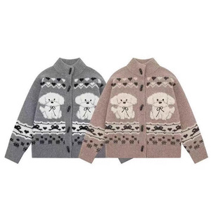 Dalang Knitwear Factory Women's Retro Puppy Jacquard Knit <b>Cardigan</b> Loose Fit Single Breasted Autumn Winter Sweater - Product Image 2