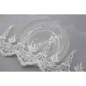 Custom Embroidery Lace Trim White Lace Fabric Milk Silk Polyester Mesh Lace Trim For Dress Clothing Belt