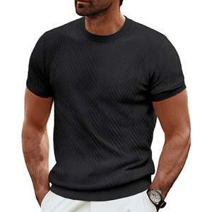 Camiseta Casual de Hombre, 100% Viscosa, Corte Ajustado, Manga Corta, Cuello Redondo, Tejido Jacquard, Diseño Liso, Suave - Product Image 2