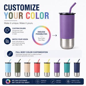 Cadeau promotionnel : Gobelet isotherme 16oz en acier inoxydable (extérieur) et plastique (intérieur) avec paille, tasse de voyage pour café, logo personnalisé - Product Image 5