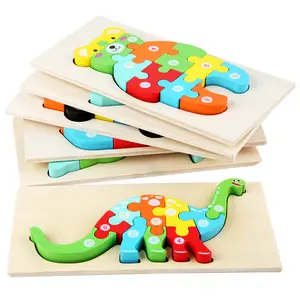 Penjualan laris 2024 mainan Puzzle dinosaurus Puzzle hewan anak-anak mainan Puzzle pendidikan dini kayu bayi