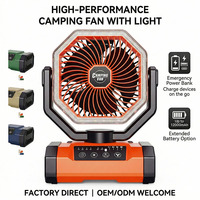 Ventilateur de camping rechargeable HY-8705B OEM/ODM 16000mAh avec lumière de nuit, batterie externe, moteur sans balais, faible bruit, 4 vitesses, pour usage extérieur