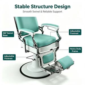 Sillón de Barbero Hidráulico Vintage Verde <span class=keywords><strong>Menta</strong></span>, Giratorio 360°, Reclinable, de Cuero PU Resistente, para Barbería - Product Image 4