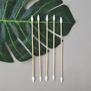 Wholesale Eco Friendly Custom Q Tip Manufacture Double Point Head Cleaning Long Wooden Bambboo Stick Cotton Swab