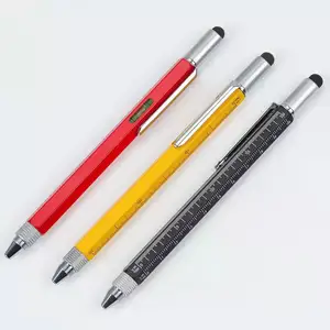 قلم حبر جاف معدني متعدد الوظائف بأربعة مقياس يعمل باللمس مفك براغي أداة مستوى قلم حبر جاف دوار