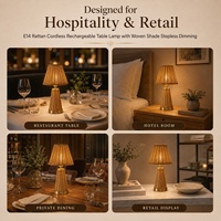 Lampe de table sans fil rechargeable DC E14 en rotin, abat-jour plissé ivoire simple avec bordure verte, écologique pour restaurant, boutique, hôtel