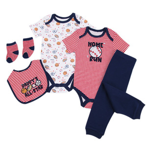 Wholesale New Born Infant Baby Baby Clothes 5pcs Romper Pants Bib <b>Sock</b> Newborn Baby Outfit Gift Set - Product Image 3