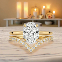 Bague de fiançailles élégante en or 14K 18K avec diamant de laboratoire taille ovale et bande en V, bague de mariage pavée à double sangle pour femme