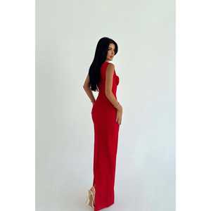 Vestido largo rojo de ganchillo con cuello redondo, cintura alta, silueta imperio, estilo vestido de gala con lentejuelas para bodas y banquetes, talla XS - Product Image 1