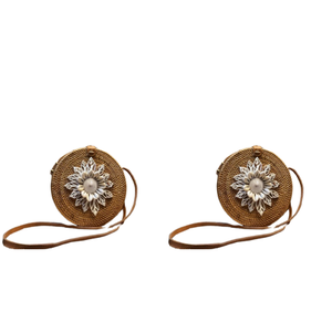 กระเป๋าสะพายหวายทรงกลมพิมพ์ลายดอกไม้ - Product Image 3