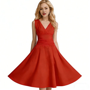 Vestido de <span class=keywords><strong>Tango</strong></span> VennyStyle - Sin Mangas, Cuello en V, Espalda Profunda en V, Cintura Fruncida, Falda Midi Evase, Elegante Traje para Actuación de Danza - Product Image 1