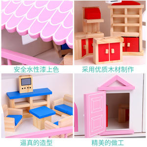 Crianças de Madeira Role Play <span class=keywords><strong>Pink</strong></span> Doll House Set Educacional Pretend Play Brinquedos <span class=keywords><strong>Dollhouse</strong></span> com Interior <span class=keywords><strong>Mini</strong></span> Mobiliário para Crianças Meninas - Product Image 4