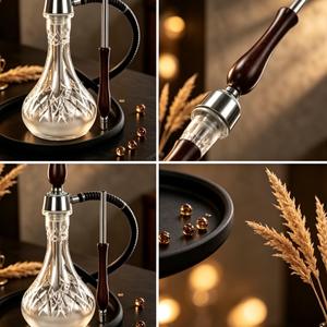Moderno Set de Shisha/Hookah de Acero Inoxidable con Botella de Cristal, Mango de Madera y Acabado Espejo para Bares y Salones - Product Image 4