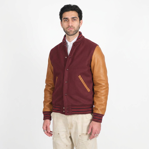 Black and <b>White</b> Cotton Varsity <b>Jacket</b> with Stand Collar and Front Logo Classic Bomber College Letterman <b>Jacket</b> for <b>Men</b> Women - Product Image 1