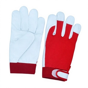 Gants en cuir blanc et rouge, antidérapants aux doigts, avec poignet élastique, 10 pouces, sans latex, usage général - Product Image 1