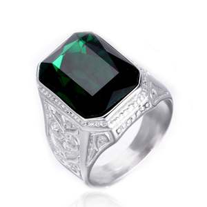 Anillo de Plata Estilo Sello Clásico con Opciones de Rubí y Zafiro, Diseño Audaz con Piedra de Corte Esmeralda para Hombre - Product Image 5