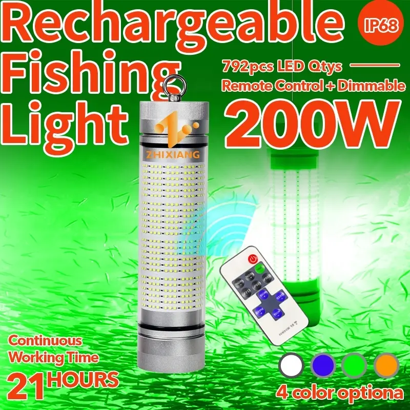 Auti-çarpışma IP68 100W 200W şarj edilebilir balıkçı ışığı sualtı balık Attractor pil ile led cazibesi ışık