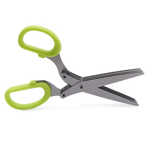 <b>Kitchen</b> <b>Scissors</b> Stainless Steel Five Layer Green Handle For Home Use Straight Head Multi Layer Cutting Tool - Product Image 1