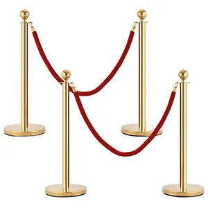 Ball Top Rope Crowd Control Gold Post Barrier Stanchion With Red Rope And Stanchion