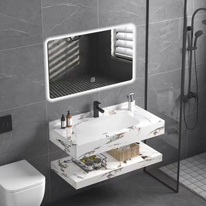 Coiffeuse <span class=keywords><strong>de</strong></span> <span class=keywords><strong>salle</strong></span> <span class=keywords><strong>de</strong></span> <span class=keywords><strong>bain</strong></span> suspendue en marbre blanc <span class=keywords><strong>de</strong></span> luxe avec pierre frittée, petite armoire murale flottante - Product Image 1