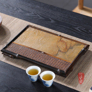 Bamboo Rock Tea Tray Flat Retro Non Slip Make Tea <b>Teapot</b> Serving Tray - Product Image 1