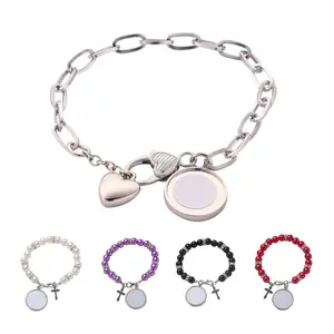 Pulseira de subolmação em branco, joias personalizadas para mulheres e homens, alta qualidade, liga de zinco, pingente de coração, rosário, pulseira