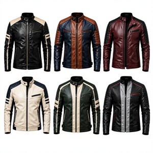 Men's Genuine Leather Heated Moto <b>Biker</b> <b>Jacket</b> Stand Collar Zipper Closure Color Blocking Design Winter Slim Fit Regular Front - Product Image 2