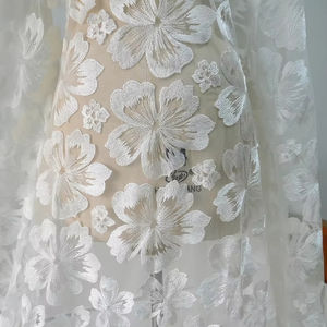 Nuevo Mori blanco bordado tul flor encaje tela cabeza hilo hecho a mano malla FONDO PARA vestido - Product Image 1