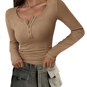 Ropa de Mujer, Tops, Camisetas de Punto de Manga Corta, Otoño 2025, Botones, Tejido Acanalado, Corte Regular, Casual, Verano, Secado Rápido, Antiarrugas - Product Image 1