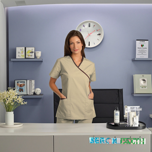 사용자 정의 여성 크로스 오버 튜닉 의료 탑과 바지 여성 무화과 스크럽 유니폼 세트 간호사 - Product Image 1