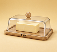 Boîte de rangement transparente anti-poussière en bambou et bois pour beurre, plat à beurre et à fromage avec couteau et fourchette