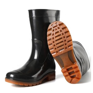 Stivali da Pioggia Neri in PVC Lucido Antiscivolo Resistenti a Olio, Acidi e Alcali, Economici, Non di Sicurezza, con Logo, per Uomo, Ideali per il Lavoro - Product Image 2