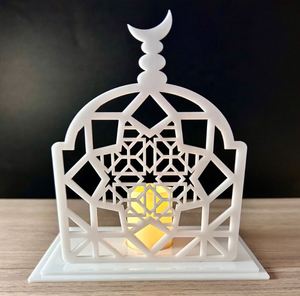 ของตกแต่งบ้านมุสลิมสำหรับเทศกาลอีดและรอมฎอน ของขวัญ ที่วางเทียนอะคริลิคสีขาวรูปมัสยิด พร้อมไฟ LED - Product Image 3