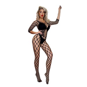 Body sexy noir en nylon ajouré avec incrustations de pierres, style influenceur européen-américain, pour femme, séduisant - Product Image 5