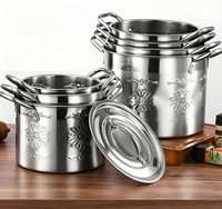 Ensemble de casseroles en acier inoxydable gaufré avec couvercle, doubles poignées, compatible induction, passe au lave-vaisselle, pour usage domestique et restauration